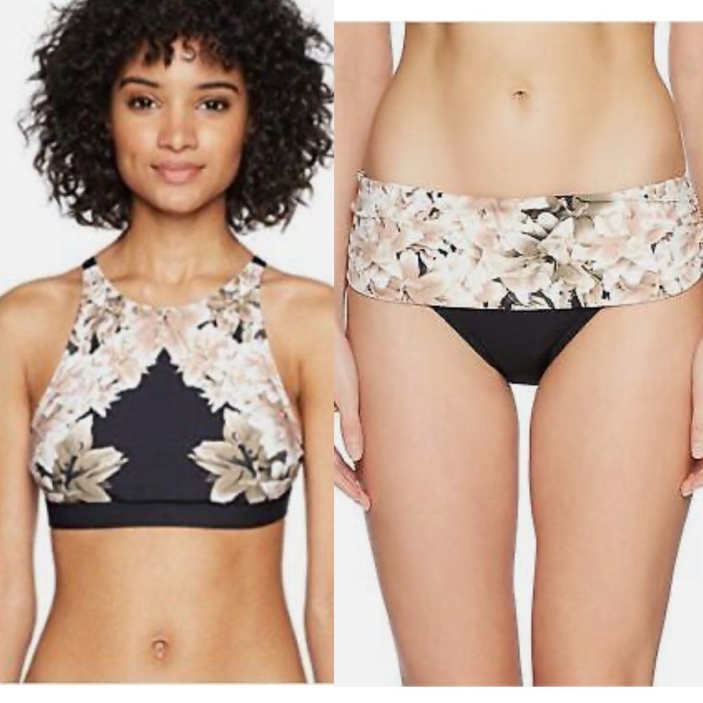 NEW Calvin Klein floral halter neck bikini swim suit bathing suit mid rise